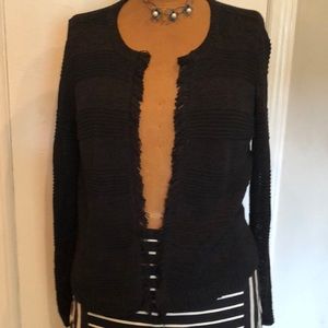 Black open Cotton cardigan w/ fringe